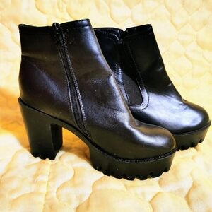 Black Chunky Heel Ankle Boots